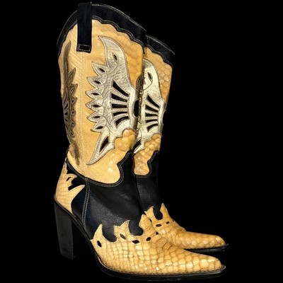Vintage Western Cowboy Exotic Leather Heeled Boots Like El Dantes