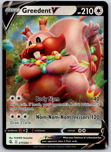 Greedent V 217/264 Holo V Rare Fusion Strike Pokemon Near Mint