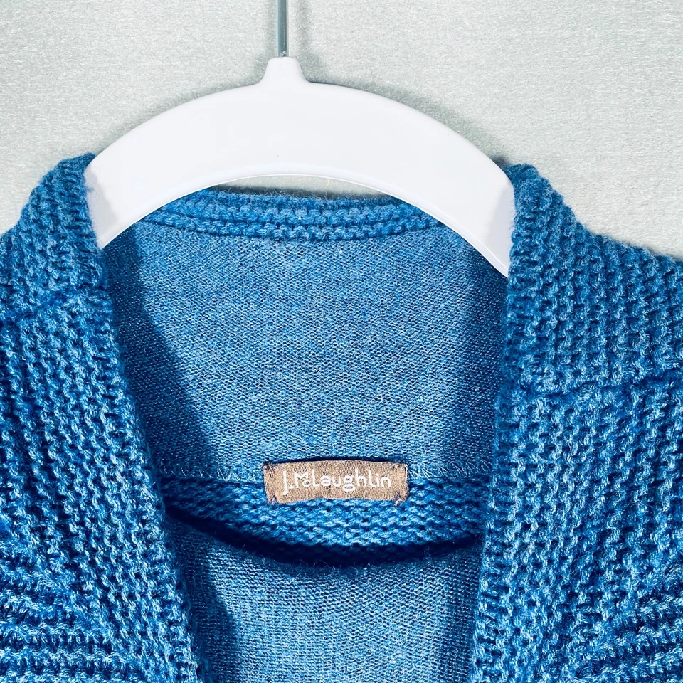 J Mclaughlin свитер женщин S синий хлопок шерсти насмешливый шеи вафли вязаный пуловер - Изображение 4 из 4