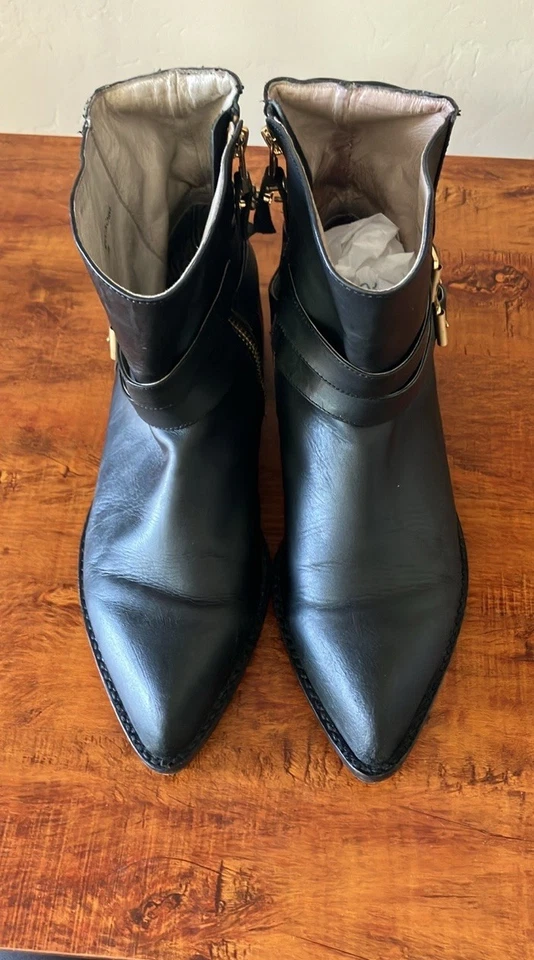 MATT BERNSON ТУФЛИ VOX ПРЯЖКА БОТИНОК ЛОДЫЖКИ БОТИНКИ ИЗ ЧЕРНОЙ КОЖИ 8 $370 MOTO НОВЫЙ - Изображение 3 из 4