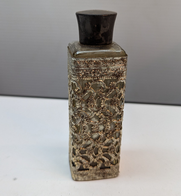 Vintage Tiffany 50s Perfume Empty Glass Bottle Ornate Gold