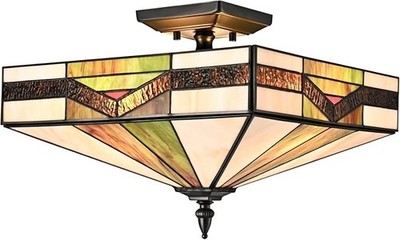 Stained Glass Ceiling Light 3-Light Tiffany Style Semi Flush Mount Light