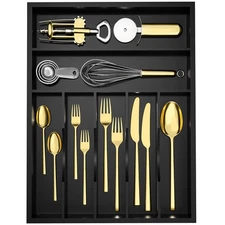 Utensil Organizer Silverware Drawer Organizer - 7 Slots Bamboo Silverware Tra...