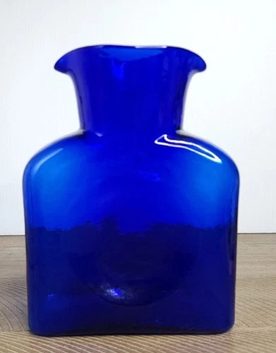 Blenko Glass Cobalt Blue Double Spout 384 Water Bottle Pitcher Vase