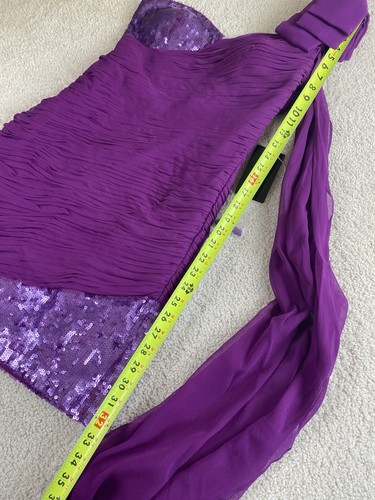 Jovani Kleid 2 lila Glitzer One Shoulder Schleppe Seide Pailletten Cocktail NEU - Bild 14 von 16