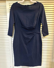 Lauren Ralph Lauren Black Solid Sheath Boat Neck Ruched Zip Dress Size 8