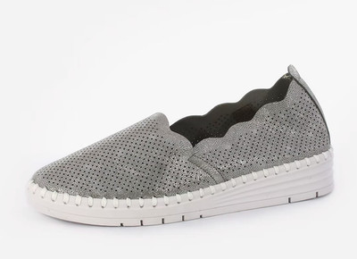 Grunland Halbschuhe SAVI SC2559-F6 Leder perforiert silber Keilabsatz 3 cm SALE