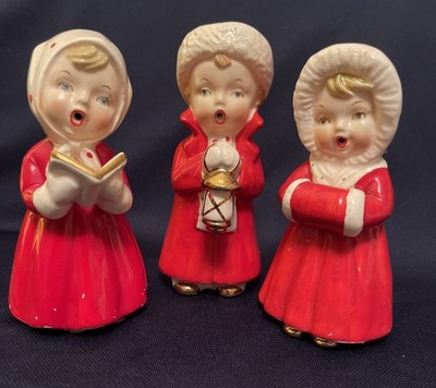 3 Vtg 60's Ceramic Open Mouth Christmas Carolers Figurines Fine A Quality Japan