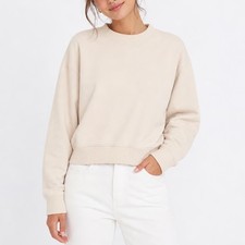 A New Day Cream Crewneck Sweatshirt Womens Medium Dropped Shoulder Ribbed Trim