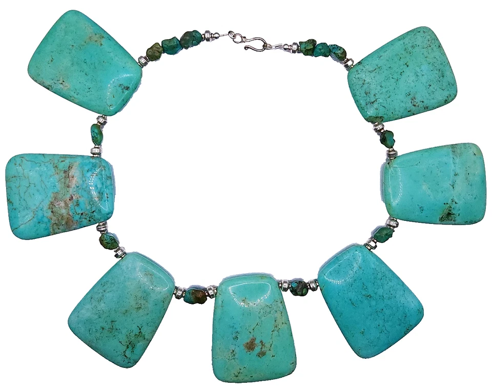 Vtg Couture Turquoise Panel Sterling silver Bib Collar Statement Necklace 17" - Image 4 of 4