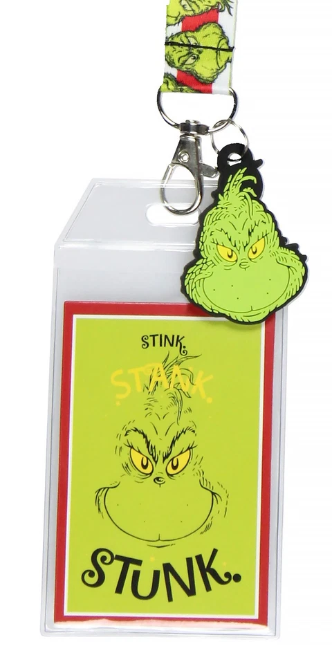 Dr. Seuss GRINCH Stink Stank Stunk Holder Lanyard w/ 2" Logo Rubber Pendant - Image 2 of 3