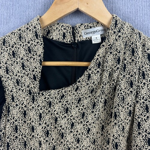 George Gross Dress Womens 8 Beige Black Textured Ruched Sleeve Silk Contrast - Picture 3 of 8