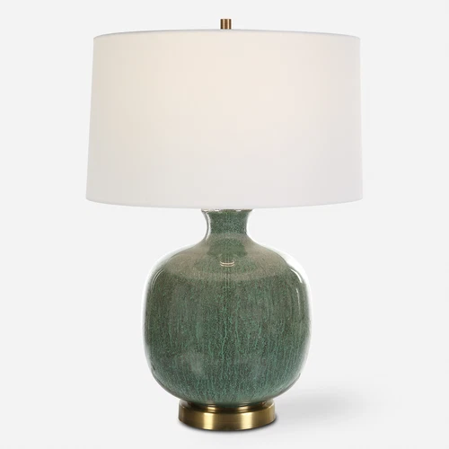 Fat Round Crackled Ceramic Aged Green Table Lamp 26 in Bronze Mottled Elegant - Picture 1 of 7