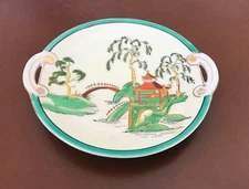 VTG NORITAKE Hand-Painted Cake Plate with Handles..Oriental Scene