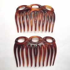 Brown Tortoiseshell Hair Dressing Styling Side Comb Cut Out Wavy Made in France
