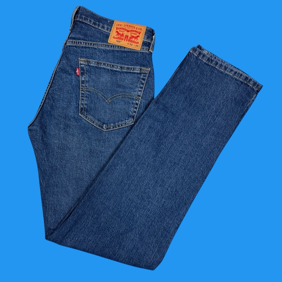 Levis 505 Jeans Mens Size 32x34 Relaxed Straight Fit Stretch Dark
