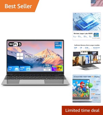 .14'' Gaming Laptop with Anti-Glare Screen, 16GB RAM, 1TB SSD - Lightweight