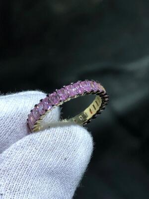 18k Gold Sterling Silber Rose Saphir Schale Stab Ring Ewigkeit Gr. 8,5