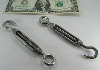 Lot 2 Small Stainless Steel Hook x Welded Ring Turnbuckles M5 x 0.8 Thread RH/LH