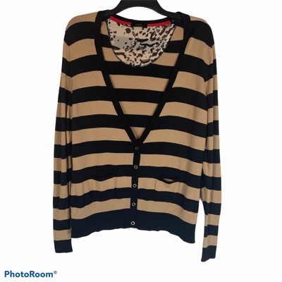 BASLER Cardigan Size 18 UK Black Label Striped Beige & Black Deep V Neck Pockets | eBay