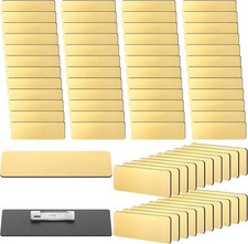 50 Pcs Name Tag Badge Blanks 1 x 3 Brushed Gold Round Corners Pin DIY Blank
