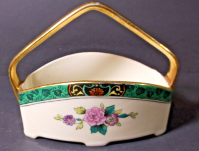 Noritake open sugar bowl in shape of basket. Some wear to gold trim