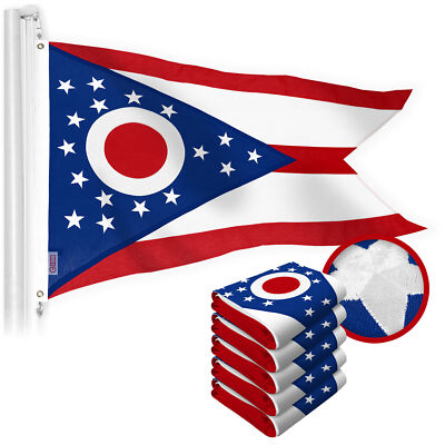 G128 5 Pack: Ohio OH State Flag 2x3 Ft Embroidered 220GSM Spun Polyester