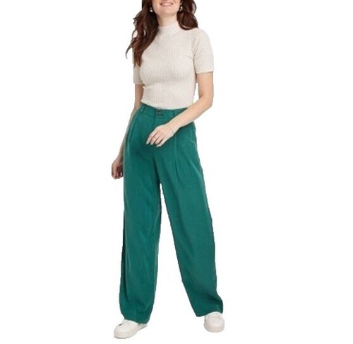 zara green dress pants Zara high-rise wide leg pleated green trouser pants with pockets women Size  XL