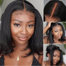 UNice Peruvian Yaki Straight Bob Wig Pre Cut Lace Front Human Hair Wigs Glueless
