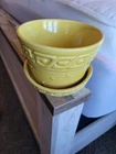 Vintage Yellow McCoy pottery bright yellow greek key & dot w/ drip dish