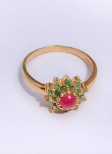 Anello rosa rubino e fiore di smeraldo, argento 925 fatto a mano anello regalo matrimonio