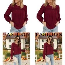 Womens Tops Lace Long Sleeve Ladies Sweatshirt Puff Sleeve Pleated Black 18-20
