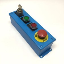 Hoffman E4PBG Pushbutton Enclosure w/Allen Bradley Switches, E-Stop *Blue Paint*