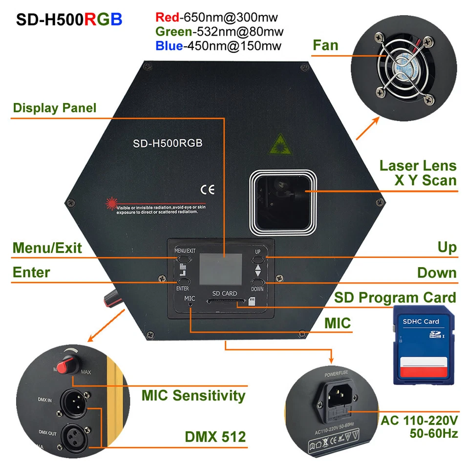 0.5W RGB SD Card Program Laser Animation DMX DJ Party Show Projector Stage Light - Image 3 of 4