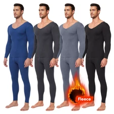 Men Long Johns Fleece Lined Thermal Long Sleeve Top&Pants Keep Warm Underwear US