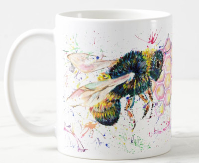 Biene Bienen Wabe Aquarell Regenbogen Kunst farbig Becher Tasse Büro Arbeit Geschenk