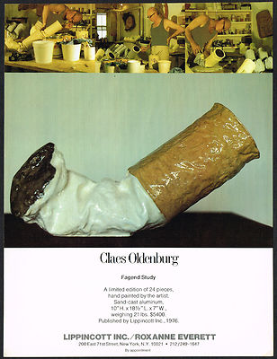 1970s Vintage Claes Oldenburg Cigarette Sculpture Art Photo Print Ad
