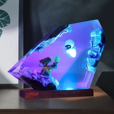 Wall-E and Eve Resin Lamp – Handmade LED Night Light with Plant Scene