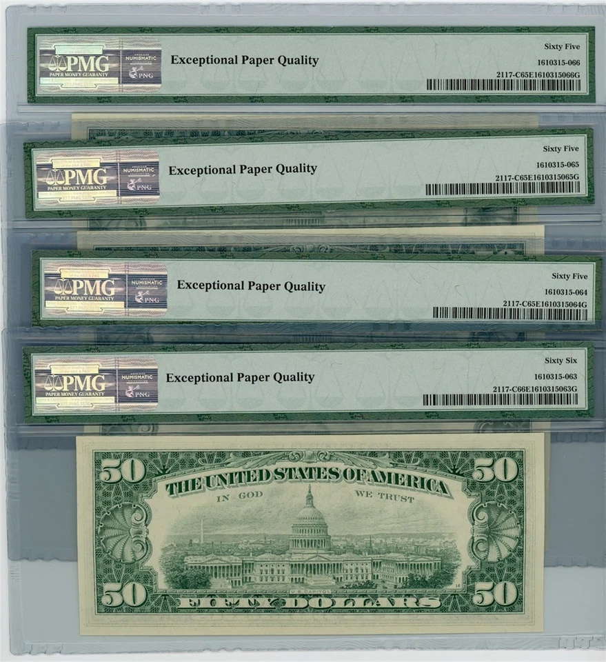 Fr. 2117-C $50 1969C Federal Reserve Note 4 Consecutive 65-66EPQ PMG DC-2628 - Image 2 of 3