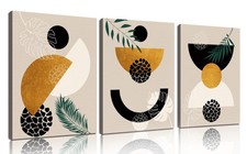 3pcs Boho Wall Decor, Black and Yellow Canvas Wall Art for Living Room, Bathroom