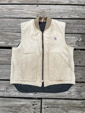 Vintage Carhartt Vest Mens L VQ186 Vest Beige Distressed 90s Canvas Grunge
