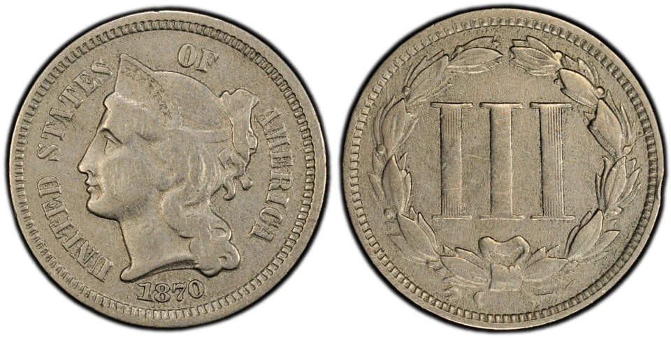 1870 3CN PCGS Fine Detail Three (3) Cent Nickel Double Strike Genuine Cleaned F - Image 4 of 4