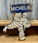 Vintage Michelin Tire Man Mascot Bibendum Die-cut Porcelain Metal Sign