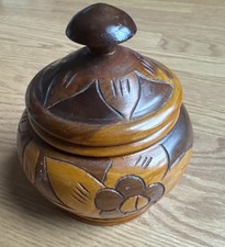 Hand Carved Wood Trinket Box W/ Lid Floral 2-Toned Handmade Craftsmanship