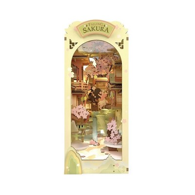 Robotime Falling Sakura DIY Book Nook Kit 3 D Wooden Puzzle 9'' Bookshelf Insert