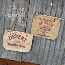 (2) Vintage WATER BAGS Desert & Sahara Flax Canvas Camping Los Angeles 1950s Lot