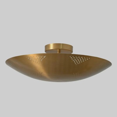 Perforated Brass Dome Flushmount Light   Mid Century Modern Sputnik Fixture