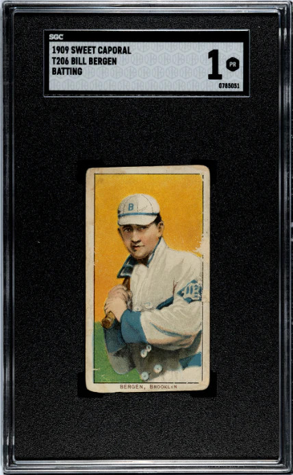 1909 T206 BILL BERGEN NNO POOR SWEET CAPORAL 150 SGC 1 BROOKLYN SUPERBAS
