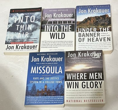 Jon Krakauer 5 Paperback Book lot Missoula Thin Air Into Wild Heaven Win Glory