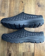 Skechers Relaxed Fit Memory Foam Black Sparkle Knit Slip On Mules Shoes Size 10